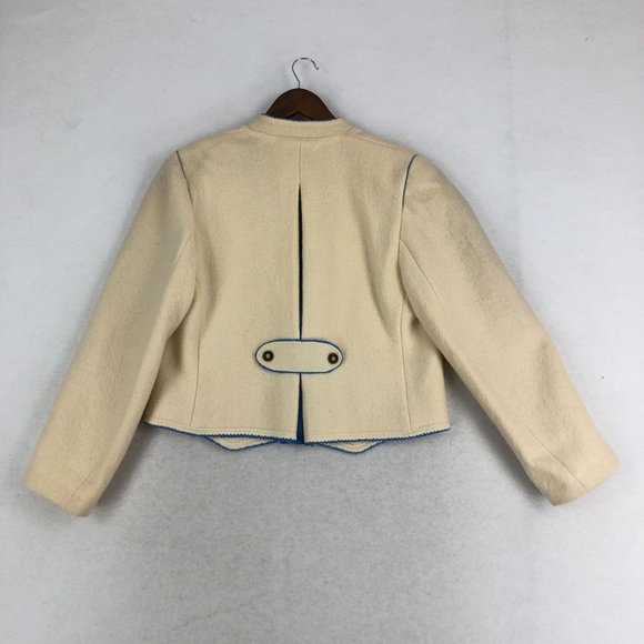 Litza VTG Women's Size 6 Cream Blue Pure New Wool Collared Blazer Jacket - Picture 12 of 14